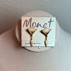 NWT Monet Gold-tone Coral Stone Dangle Earrings